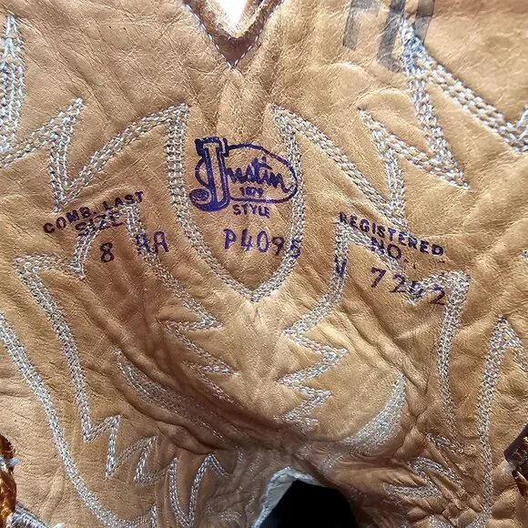 Vintage Preban Exotic Justin Womens 8AA Honey Brown Cowboy Western Boots Cowgirl - Picture 5 of 16